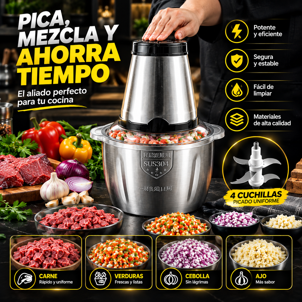 Picatodo Eléctrico | Procesa tus alimentos como un profesional